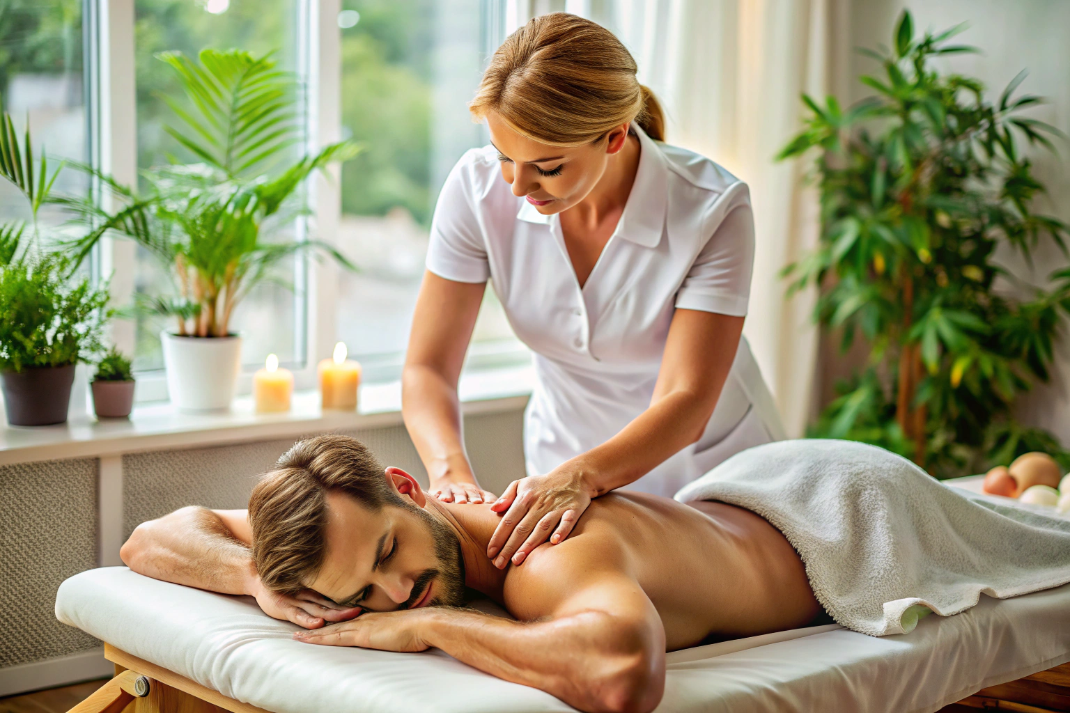 Des mains expertes effectuant un massage suédois sur le dos d