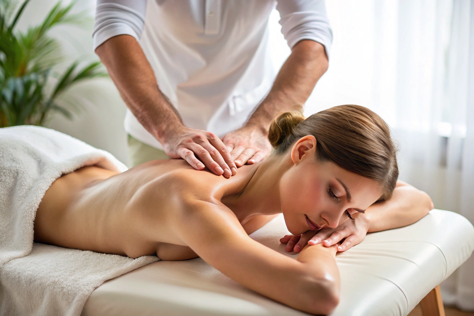 Des mains expertes massant doucement le dos d